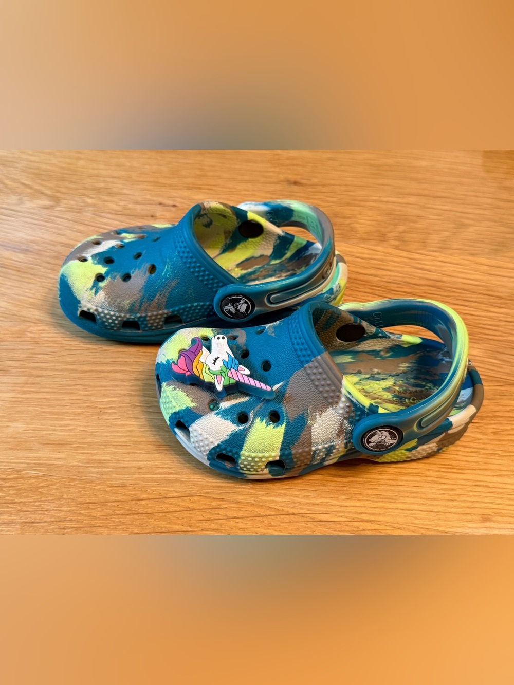 Crocs Kids' Blue and Green Multicolor Shoes with Unicorn Jibitz